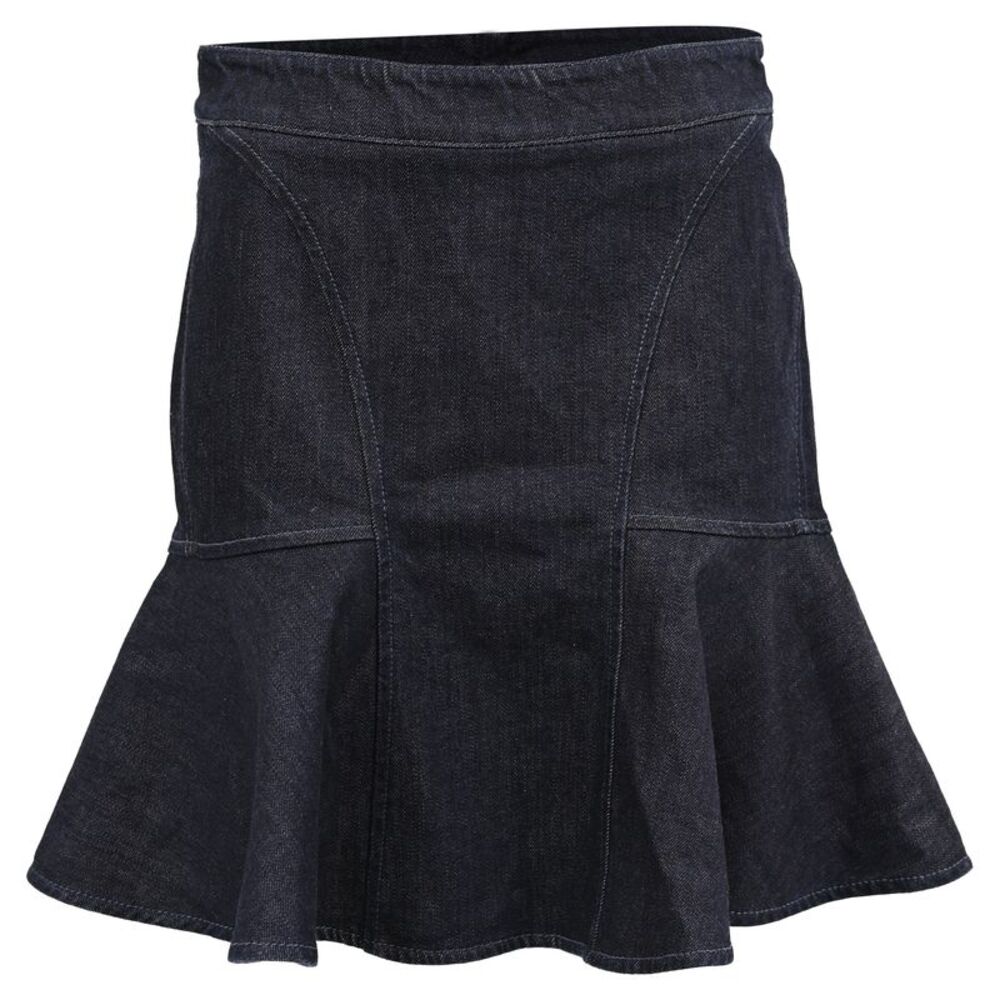Stella Mccartney Mini Flared Denim Skirt in Dark Blue Cotton